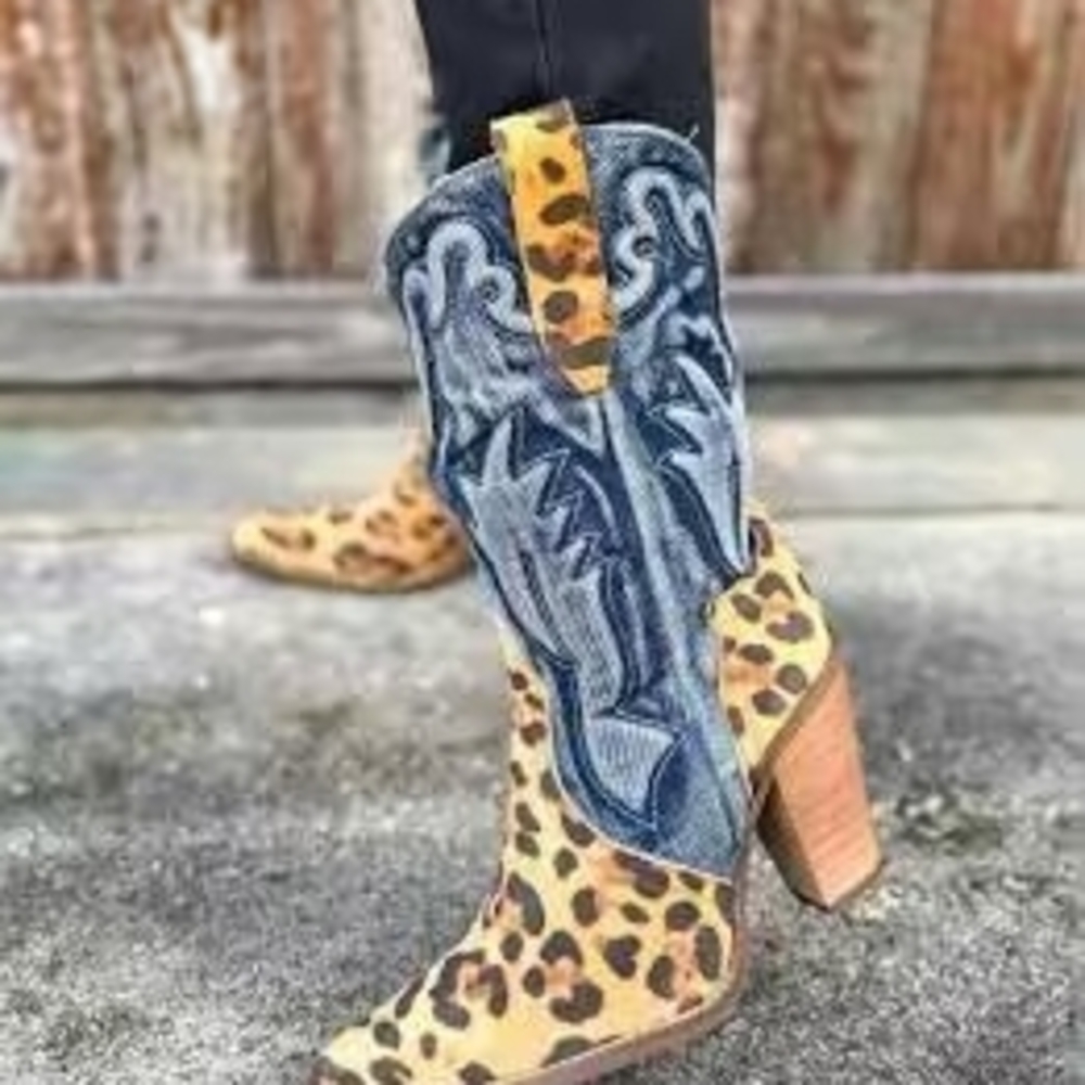 Leopard Print and Blue Western Boots